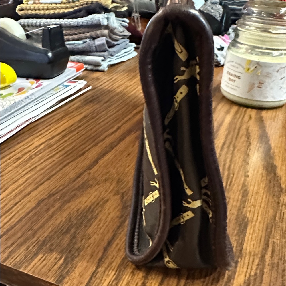 Longchamp Dark Brown Clutch with Gold Pattern - Picture 3 of 6